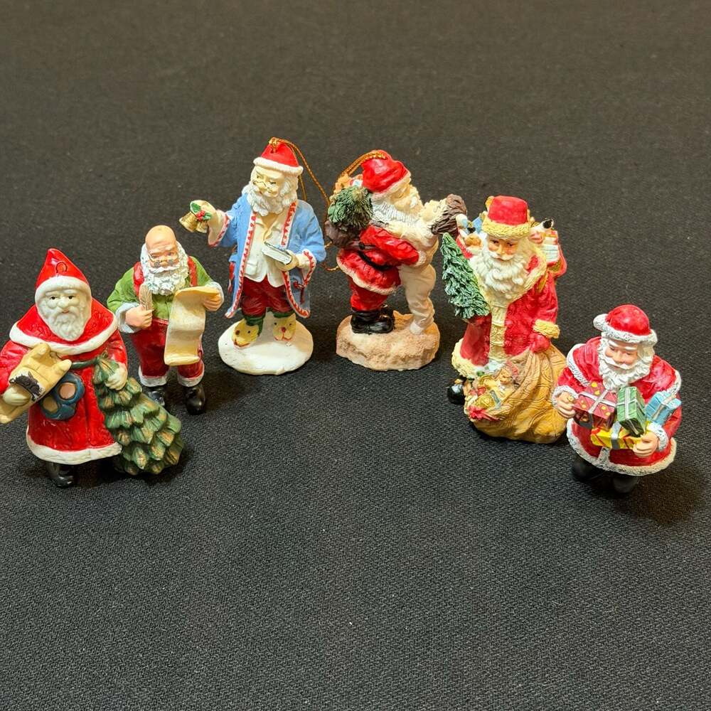 Set of 6 Vintage Resin Santa Claus Christmas Ornaments
